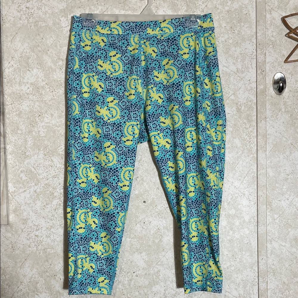 Girls Youth Disney Blue and Yellow Patterned Kids Leggings size M